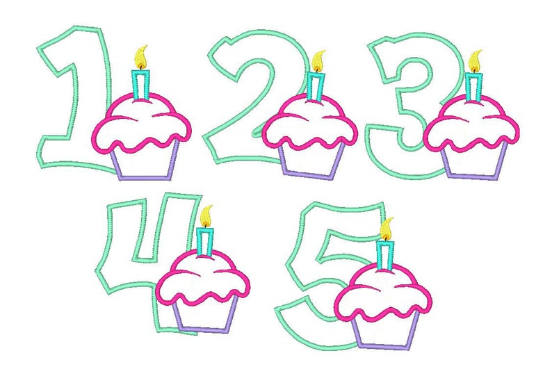 Cupcake Numbers Applique Embroidery Design Set Instant Download image 1