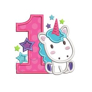 Birthday Unicorn One Machine Embroidery Design - Instant Download
