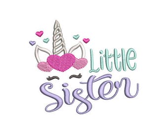 Little Sister Unicorn Face Machine Embroidery Design- Instant Download