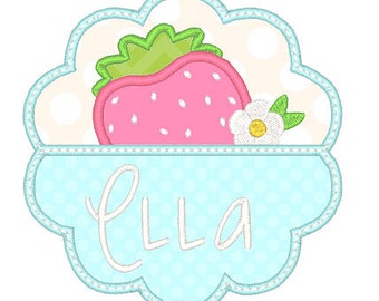 Scallop Strawberry Frame Monogram Frame Embroidery Design-Instant Download