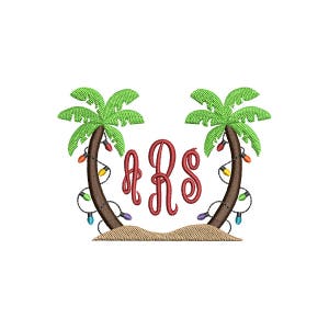 Christmas Palm Tree Monogram Frame Machine Embroidery Design - Instant Download
