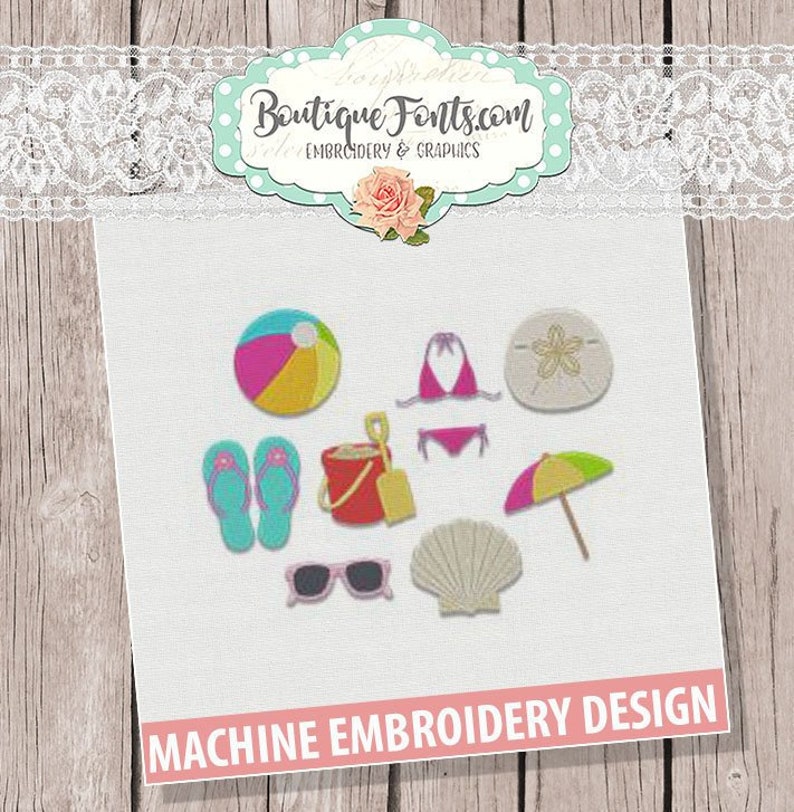 Beach Minis Embroidery Design Set Instant Download Etsy