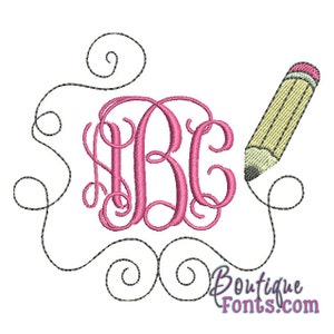 Back to School Pencil Sketch Monoggram Frame Embroidery Design - Instant Download