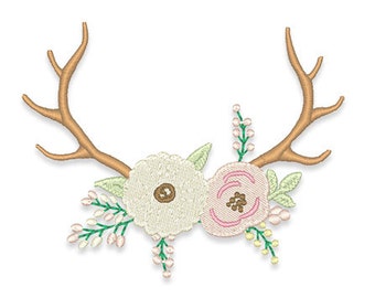 Floral Antler Monogram Frame Embroidery Design- Instant Download