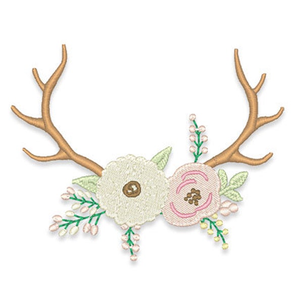 Floral Antler Monogram Frame Embroidery Design- Instant Download