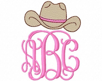 Cowboy Hat Monogram Topper Embroidery Design- Instant Download