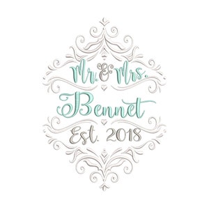 MR & Mrs Scroll Wedding Embroidery Design - Instant Download