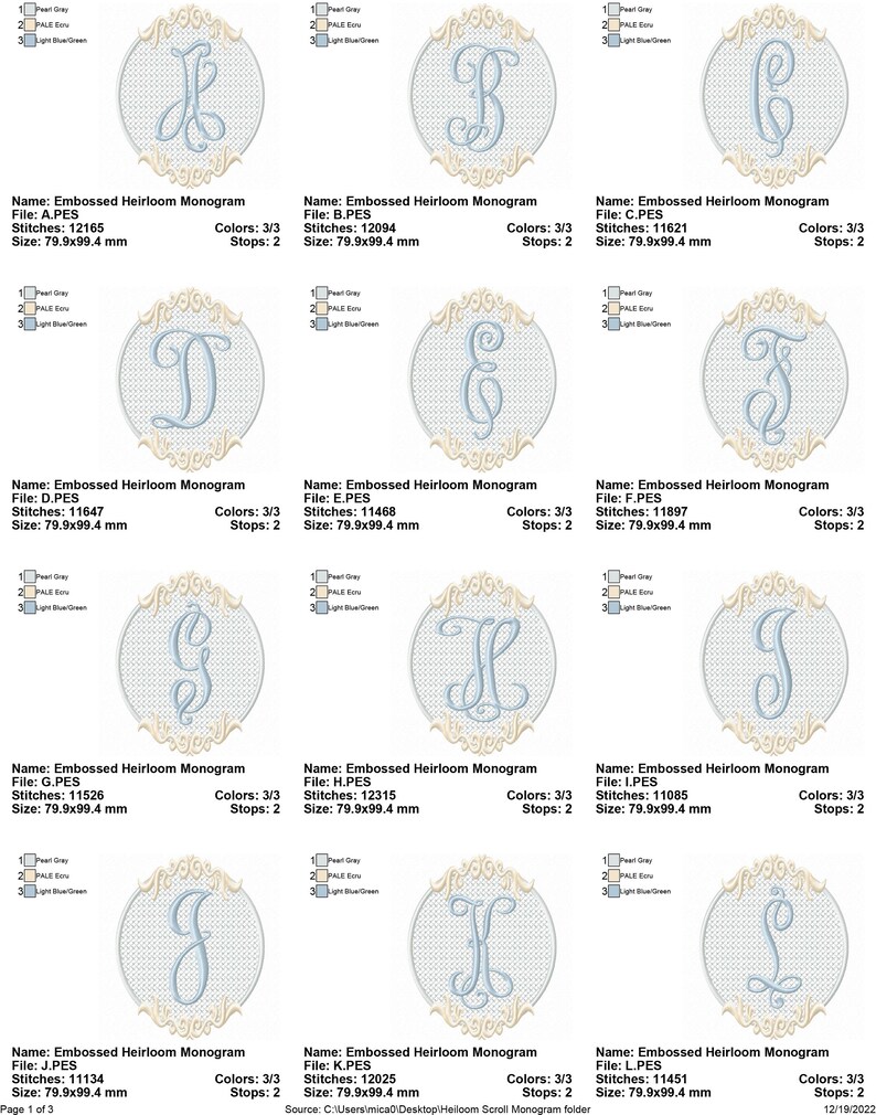 Heirloom Monogram Scroll Embroidery Font Set Instant - Etsy