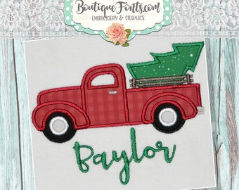 Christmas Tree Truck Applique Embroidery Design - Instant Download