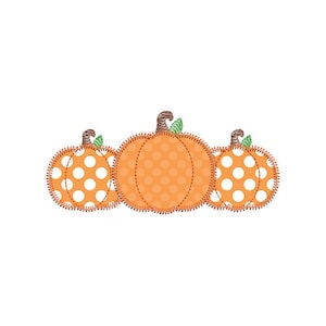 Pumpkin Trio Zigzag Applique Embroidery Design - Instant Download