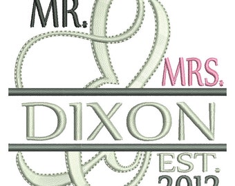MR & MRS Split Wedding Embroidery Design - Instant Download