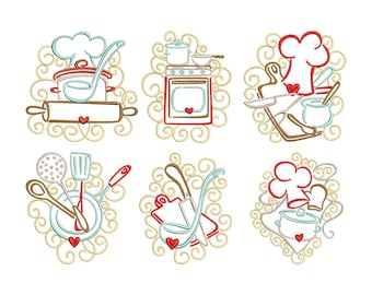 Kitchen Scrolls Embroidery Design Set - Instant Download