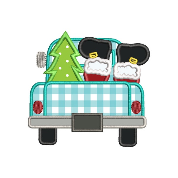 Santa Truck Applique Embroidery Design - Instant Download