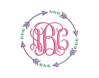 Arrow Circle Monogram Frame Embroidery Design - Instant Download