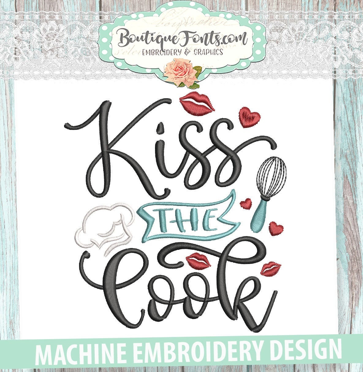 Kiss the Cook Kitchen Embroidery Machine Embroidery Design - Etsy