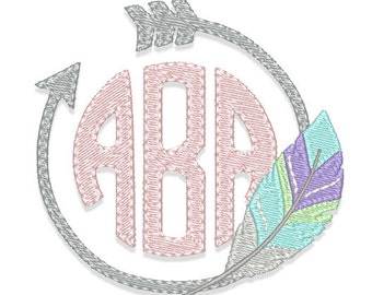 Arrow Feather Monogram Frame Embroidery Design - Instant Download