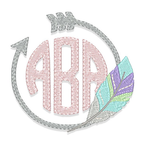 Arrow Feather Monogram Frame Embroidery Design - Instant Download