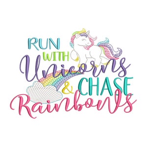 Run with Unicorns Machine Embroidery Design - Instant Download