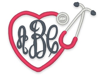Heart Stethoscope Monogram Frame Embroidery Design - Instant Download