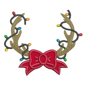 Christmas Lights Antler Monogram Frame Embroidery Design- Instant Download