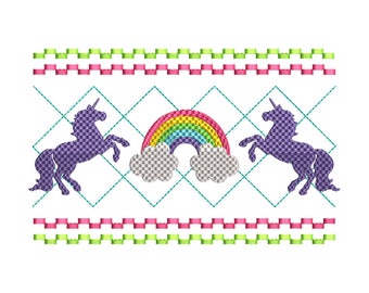 Smocked Unicorn Machine Embroidery Design Set - Instant Download