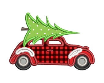 Christmas Tree Car Applique Embroidery Design - Instant Download