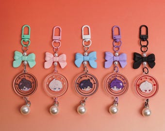 Love and Deepspace acrylic keychain, Rafayel Sylus Xavier Zayne Caleb chibi pearl charm,Bow kawaii anime merch, Phone bag pendant desk decor