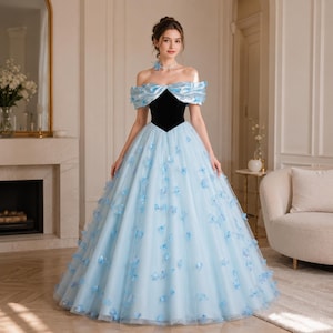 blue prom dress with butterflies Fairy Blue Long Tulle Prom Dress A Line With Butterflies Cap Sleeves