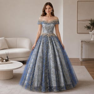 blue bustier embroidered floral a-line dress Hellymoon Women Chic Blue Floral Prom Dress Sweetheart A-Line Long Corset  Formal Dress
