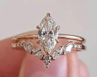 1 CT Marquise Cut Solitaire Ring, Solitaire Ring With Curved Wedding Band, Bridal Ring Set, Anniversary Ring Set, Perfect Wedding Ring Set