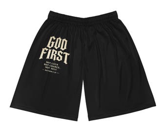 Spodenki do koszykówki: God First, poliester odprowadzający wilgoć, elastyczny pas