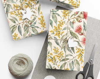 Flowering Gum Blossom Floral Gift Wrap | Botanical Wrapping Paper, Eucalyptus & Wattle Pattern