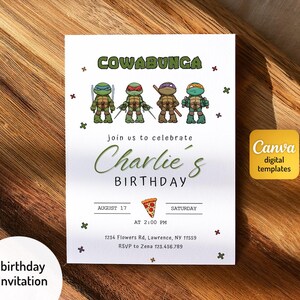 Printable editable invitation, Karate birthday invite boy, Ninja invitation, instant download, Turtles kids birthday invite template