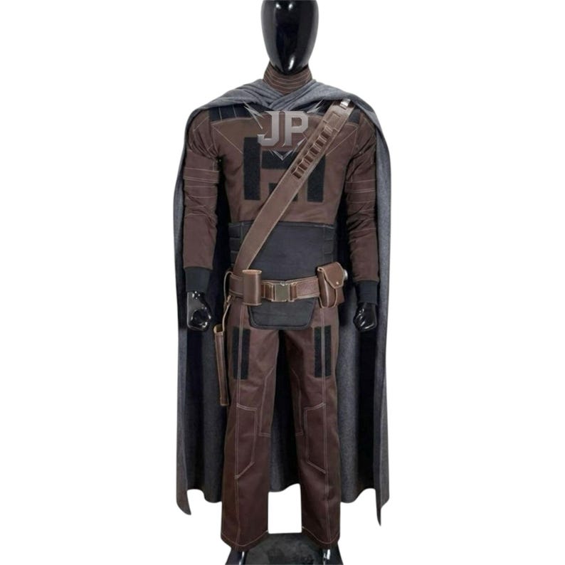 Mandalorian Din Djarin Cosplay Costume | Star Wars Beskar Flight Suit with Cape, Belt & Accessories image 3