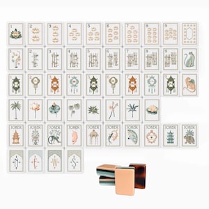 May include: A set of rectangular mahjong tiles featuring white faces with intricate illustrations of plants, animals, lanterns, and numbers. The tiles include Joker cards and directional markers labeled N, E, W, and S. A small stack of tiles is shown.