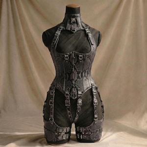 Body corsé con arnés y estampado de pitón, faja reductora gótica, lencería con gargantilla, conjunto de moda alternativa, el mejor regalo para ella.
