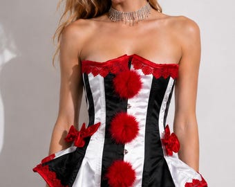 Red Black White Satin Underbust Corset | Steel Boned Cosplay Body Shaper