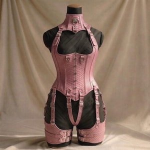 Body corsetto gotico rosa baby con stampa pitone in rilievo, modellatore in vita gotico con cinturino choker, lingerie alternativa alla moda, il miglior regalo per lei.