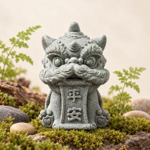 Kinesiskt väktarlejon tedjur, mini-sten-foo dog-staty, mossträdgårdsdekoration, inflyttningspresent, liten minnesdekoration, zenpresent