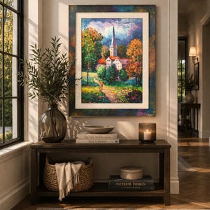 隠された教会のささやき 47x35インチ ハードボードに描かれたオリジナル油絵、額装済み - アレックス・アンタネンカによる手描き、アーティストによる証明書付き