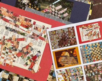 Handmade Paper Weaving Postcard Set - Vintage Collage Art, A6
