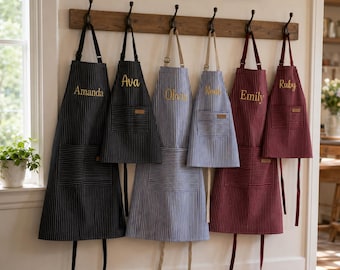 Personalized Apron with Embroidery, Custom Name or Logo Apron, Adult Child Apron, Baking Party Gift, Cafe & Workshop Apron