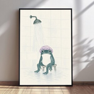 Grumpy Frog Shower Print, Funny Bathroom Art, Whimsical Frog Wall Decor, Watercolor Animal Poster