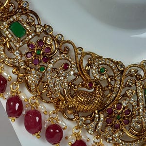 Antique kemp temple long  haram with earrings, South Indian jewelry