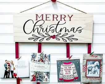 Merry Christmas Card Holder - Christmas Card Display - Christmas Cards - Farmhouse Christmas -  Holly Berries