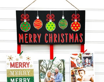 Holiday Card Display - Christmas Card Holder - Christmas Card Display - Merry Christmas (hanging ornaments)