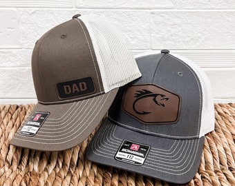 Custom Leather Patch Trucker Hats, Logo Hat, Laser Engraved Leather Patch, Business Merch, Richardson Snapback Hat Custom Patch Shape