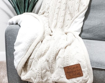 CABLE KNIT Monogram Blanket - Plush Monogrammed Sherpa Blanket with name - Personalized Blanket - Personalized Gift