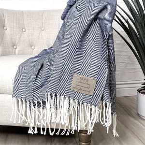 Farmhouse Monogram Throw Personalized Blanket with Name Personalized Gift Corporate Gift Soft Herringbone Stripe Blanket with Tassel image 3