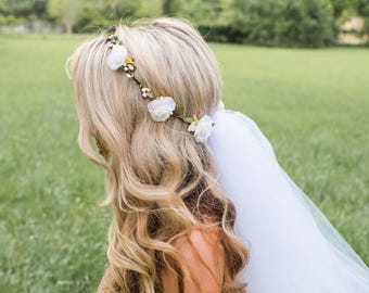 Flower Crown Veil - Boho Bachelorette Veil - Bachelorette Flower crown - Bridal Crown - Bridal Flower Crown - Bachelorette Veil - Bride